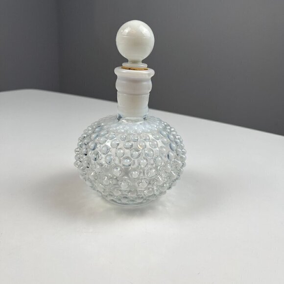 Vtg Fenton hobnail opalescent glass candy trinket dish, vase, parfum bottle set - Picture 6 of 16